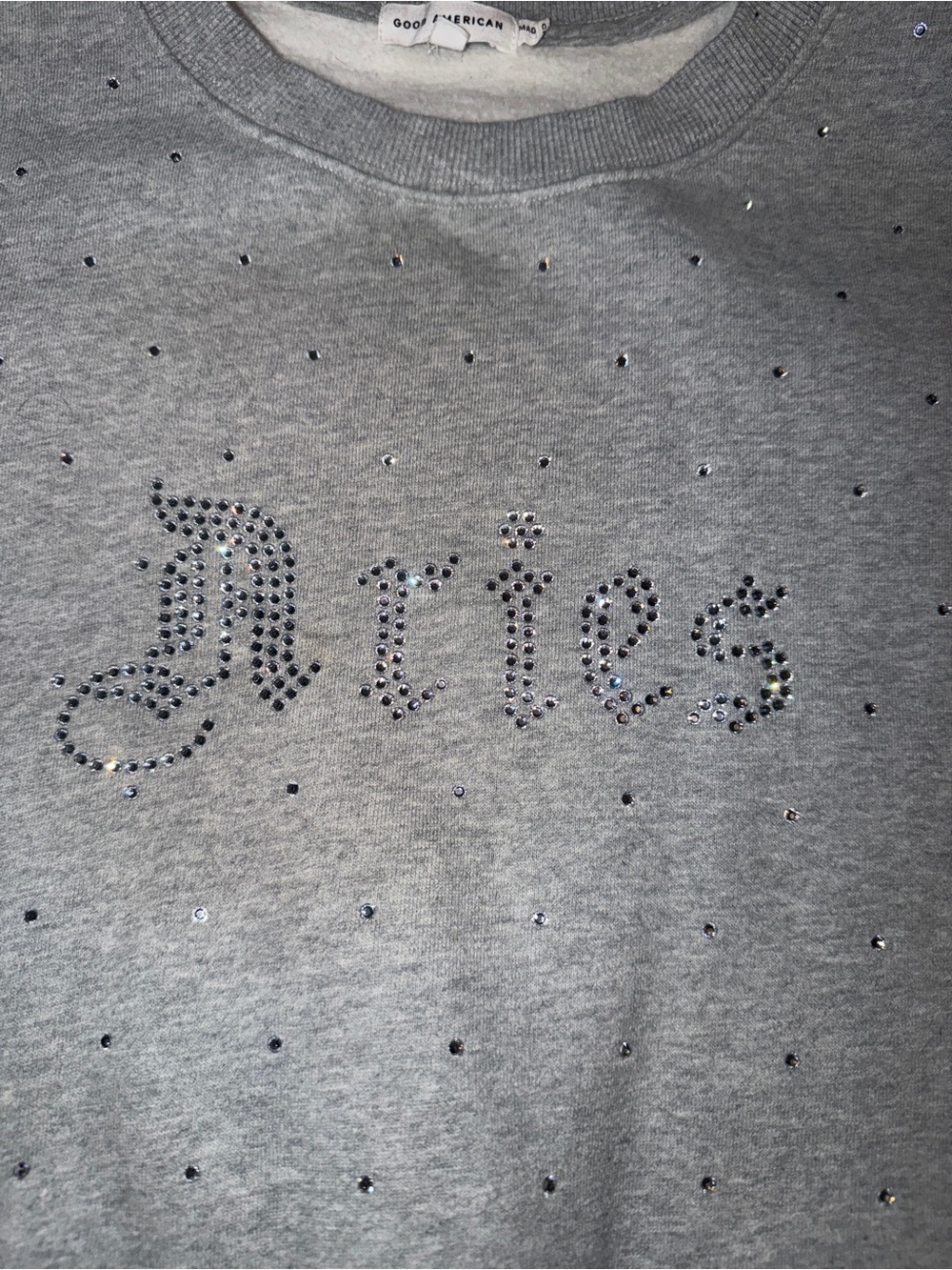 Good American Light Grey Crystal-Embellished Sweatshirt